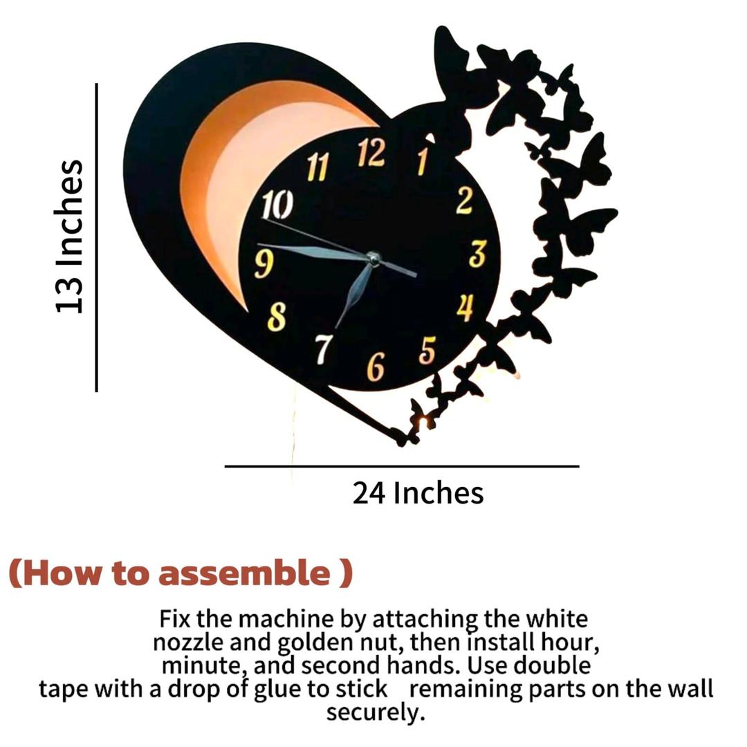 Heart wooden wall clock with perimum light