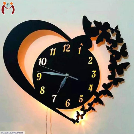 Heart wooden wall clock with perimum light